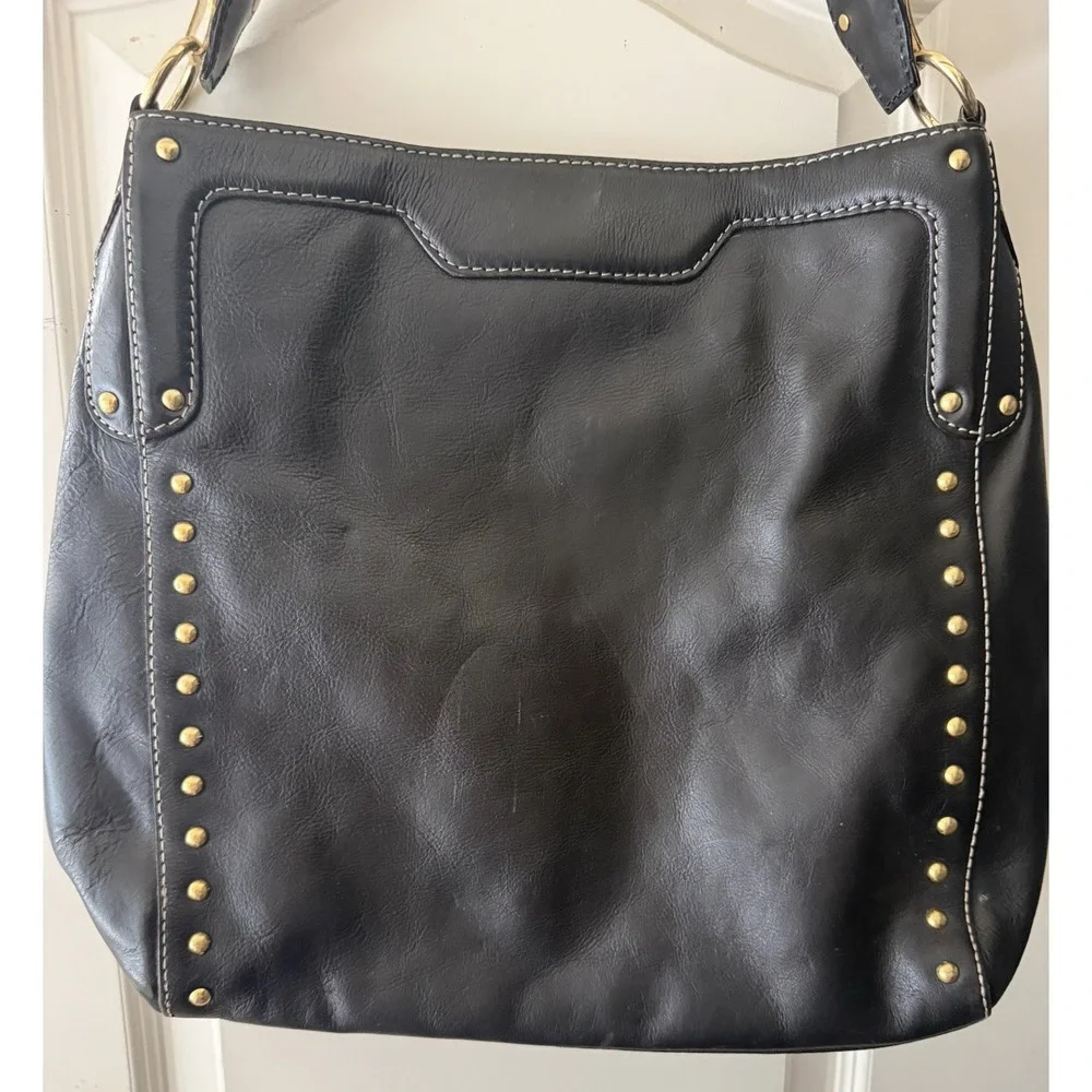 Michael Kors Black Pebbled Leather Studded Hobo Bag Vintage
